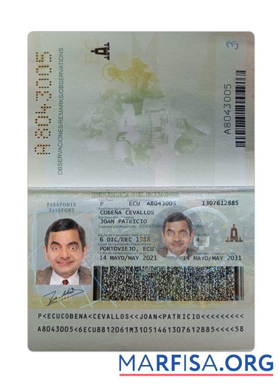 Printable Ecuador passport 2021 present example